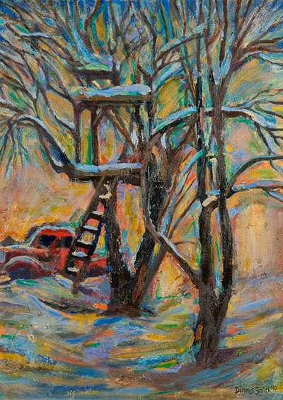Treehouse with Red Truck 24x18